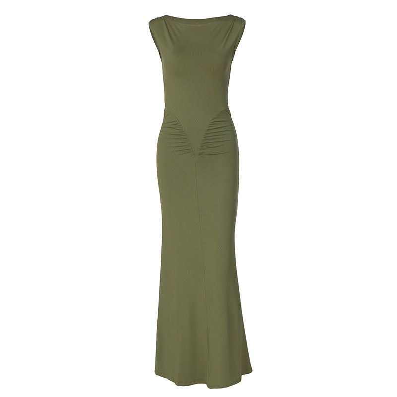 Damen Figurbetontes Maxikleid mit hochgeschlossenem Design und Raffung Drune