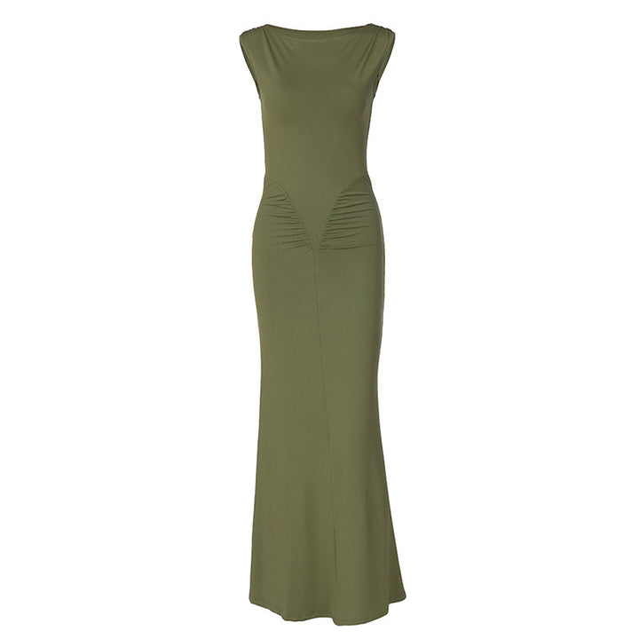 Damen Figurbetontes Maxikleid mit hochgeschlossenem Design und Raffung Drune