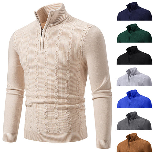 Herren Schmaler Halbzip-Zopfmuster-Pullover mit Thermo-Feinstrick und Rippsaum Drune