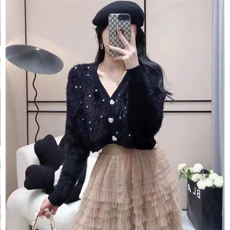 Damen kuschelige Strickjacke mit Glitzerakzenten und modischem Schnitt Drune