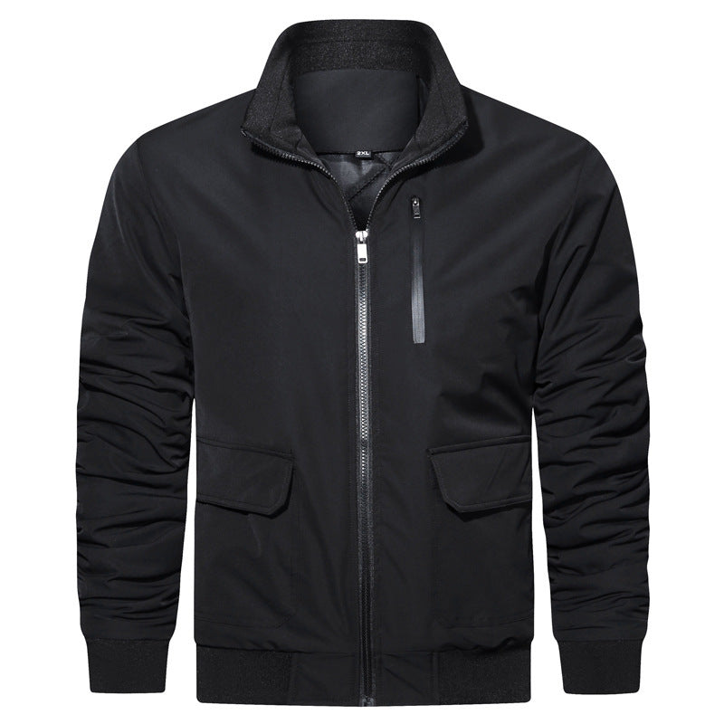 Herren leichter Utility-Bomberjacke mit geripptem Bund, Reißverschluss-Brusttasche und Pattentaschen Drune