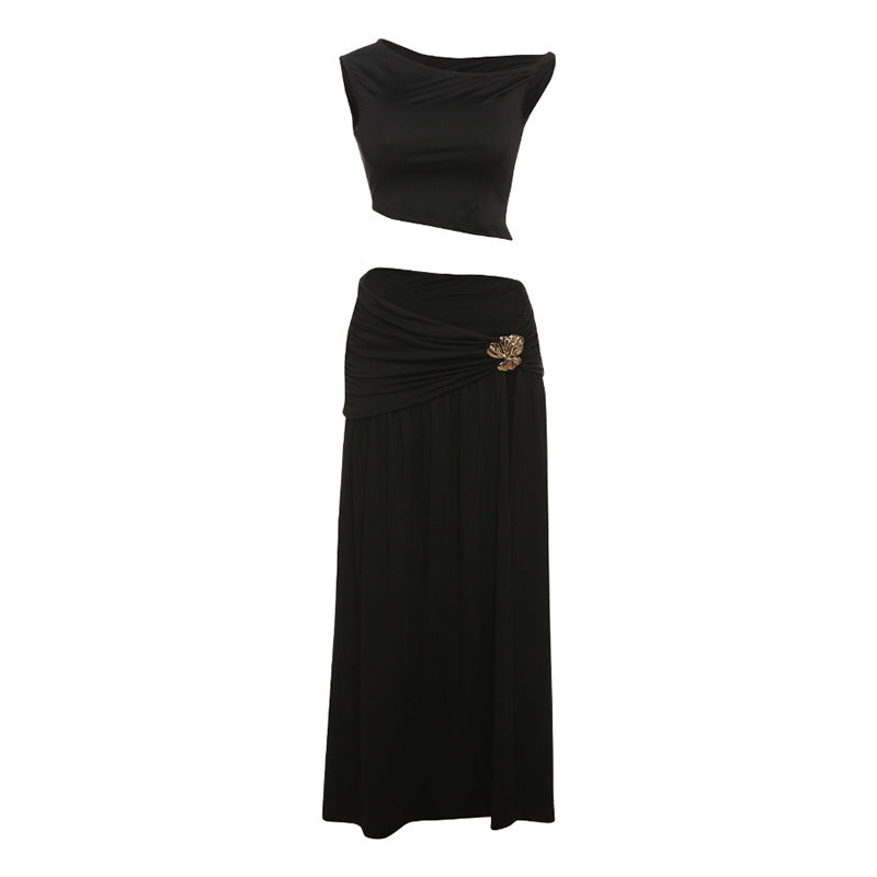 Damen Elegantes Crop Top und Hochgeschnittener Maxi-Rock Set Drune
