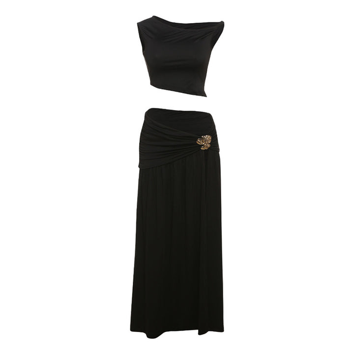 Damen Elegantes Crop Top und Hochgeschnittener Maxi-Rock Set Drune