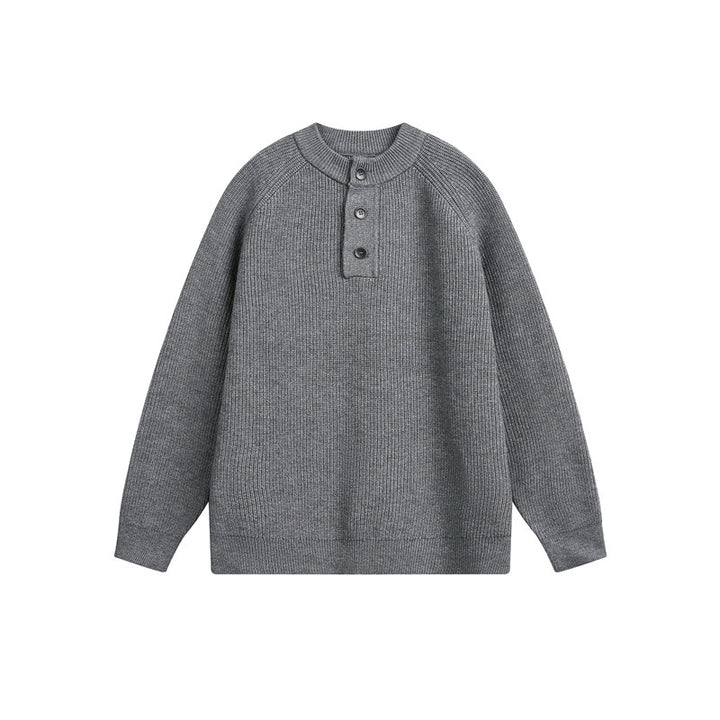 Unisex Strick-Henleypullover mit halber Knopfleiste und Raglanärmeln Drune