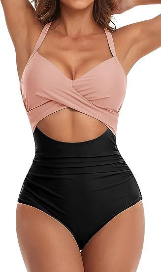 Damen Einteiliger Badeanzug mit elegantem Wickelschnitt Drune