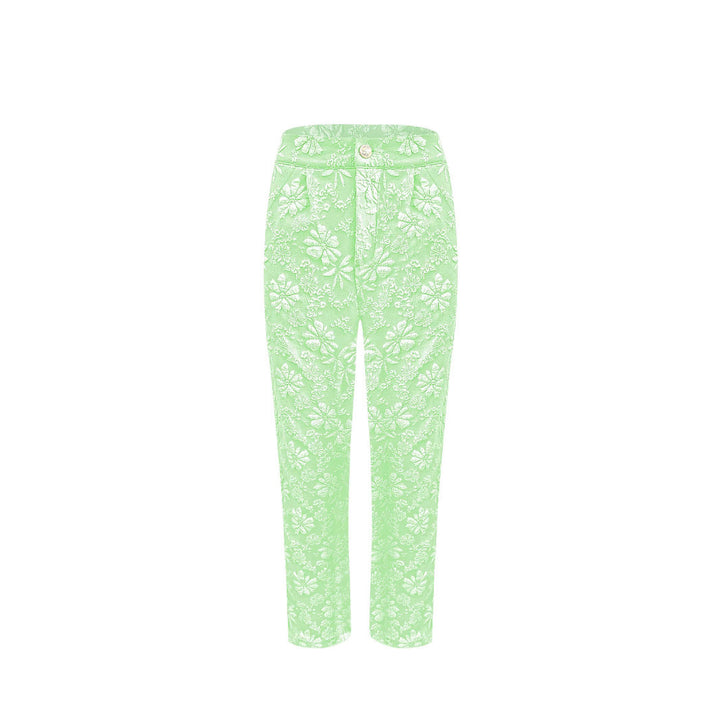 Damen Hochtaillierte Bundfalten‑Hose mit floralem Jacquard und geradem Bein Drune