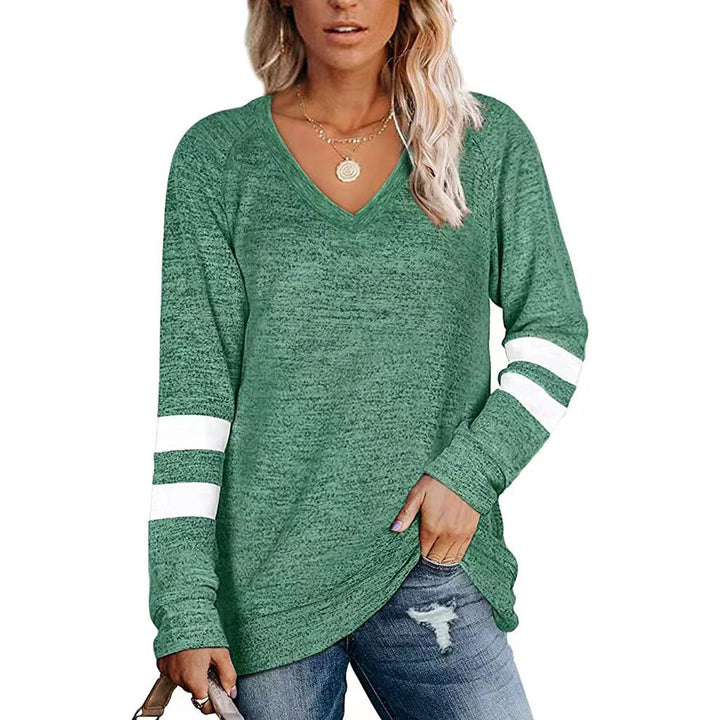 Damen Sportliches Langarmshirt mit V-Ausschnitt und Streifen-Details Drune