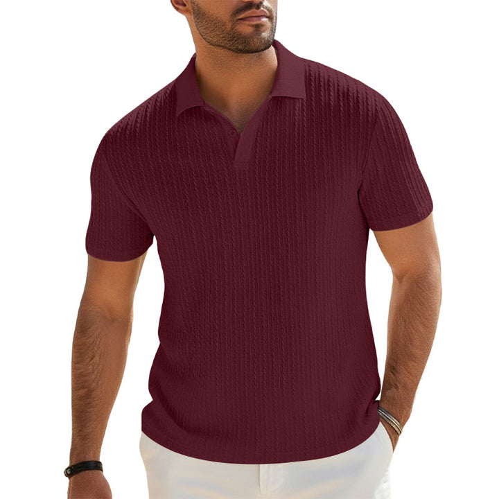 Herren Feinstrick-Polo mit strukturiertem Zopfmuster und weichem Baumwollmix Drune