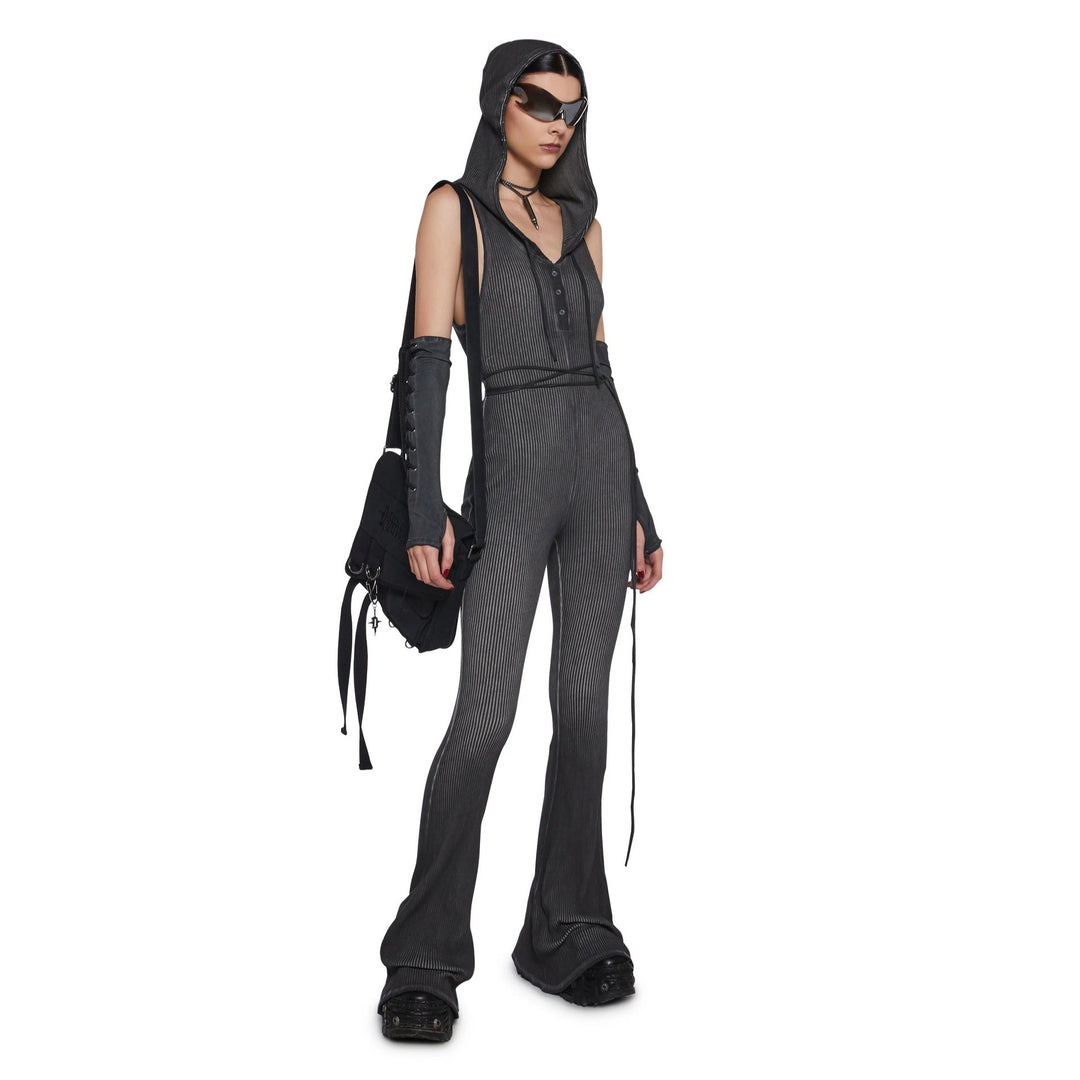 Damen Fitted Jumpsuit mit Kapuze und langen Ärmeln Drune