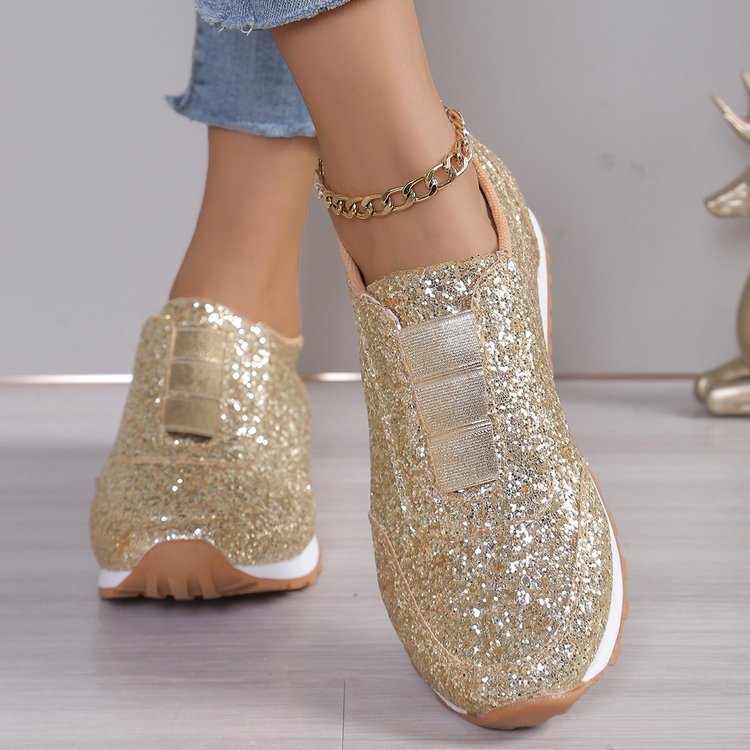 Damen  glitzernde Slippersneaker mit elastischer Zungenblende gepolsterter Innensohle und rutschfester Profilsohle Drune