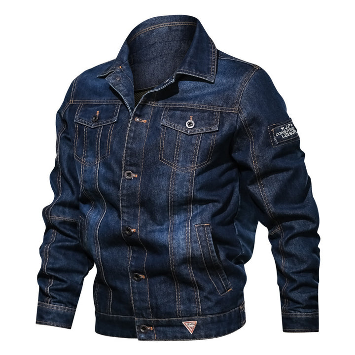 Herren Denim-Truckerjacke mit markanten Kontrastnähten und Brusttaschen Drune