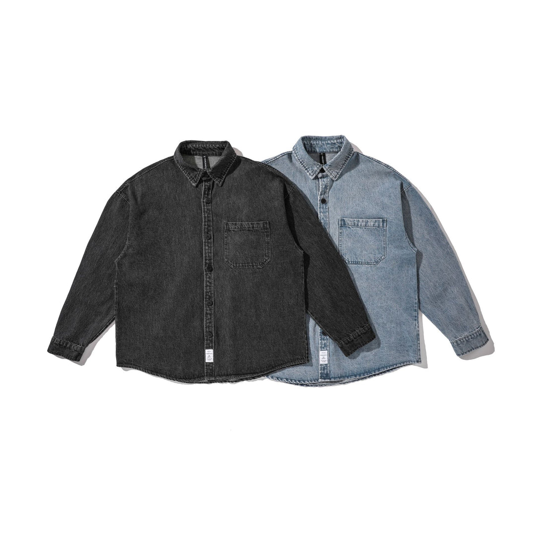 Herren Overshirt aus gewaschenem Denim mit abgerundetem Saum Drune