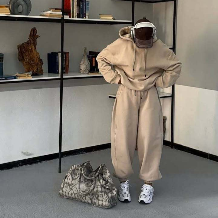 Damen Oversized Sweatsuit mit Kapuze und Bündchen Drune