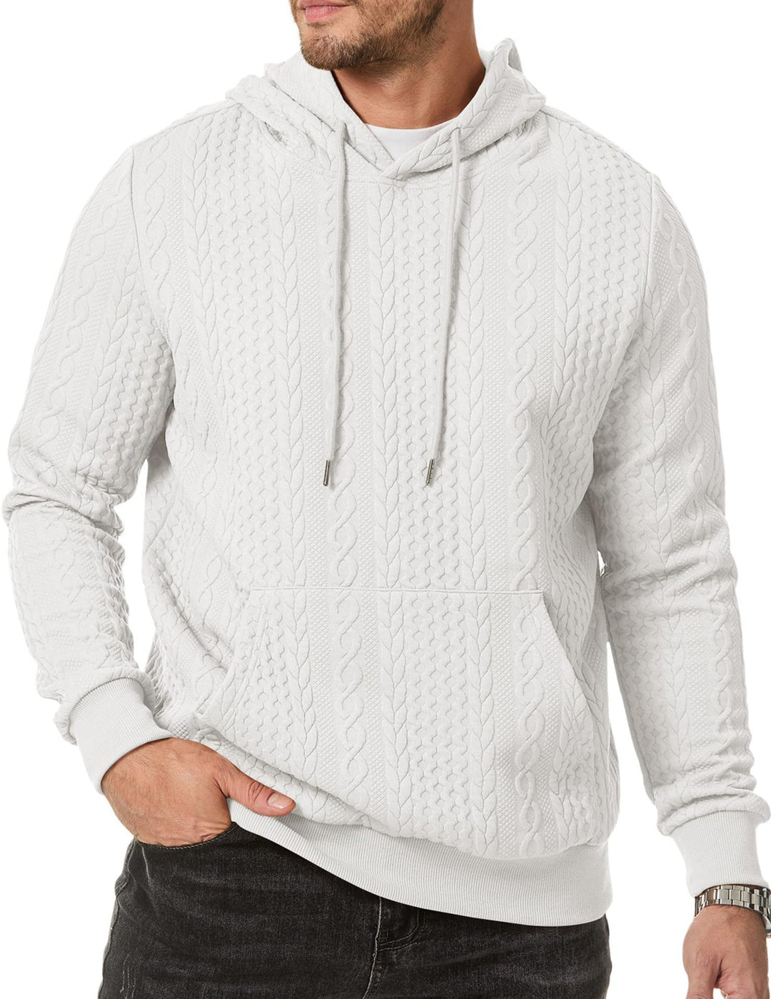 Herren Kapuzenpullover mit strukturiertem Kabelstrickmuster Drune