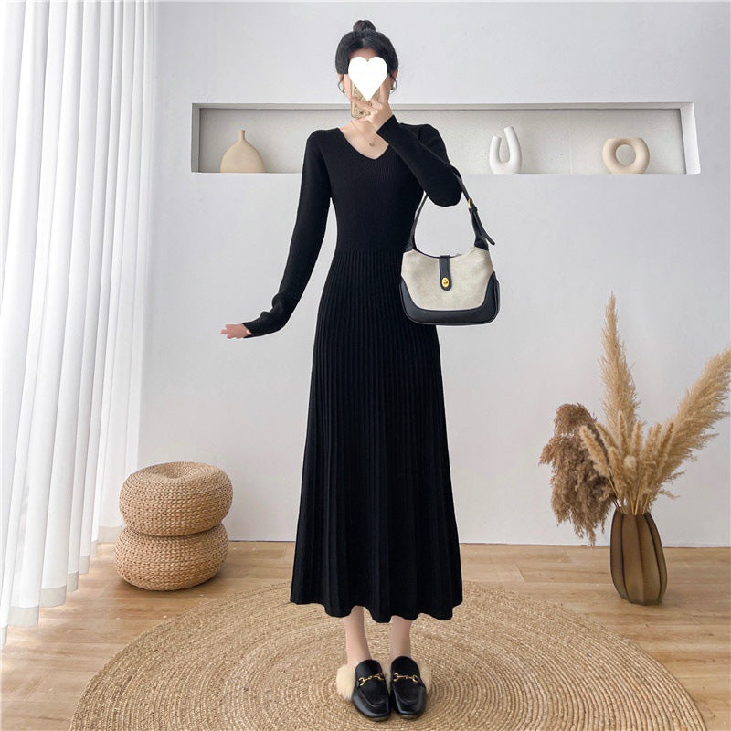 Damen Maxikleid mit Rippstruktur und elegantem V-Ausschnitt Drune