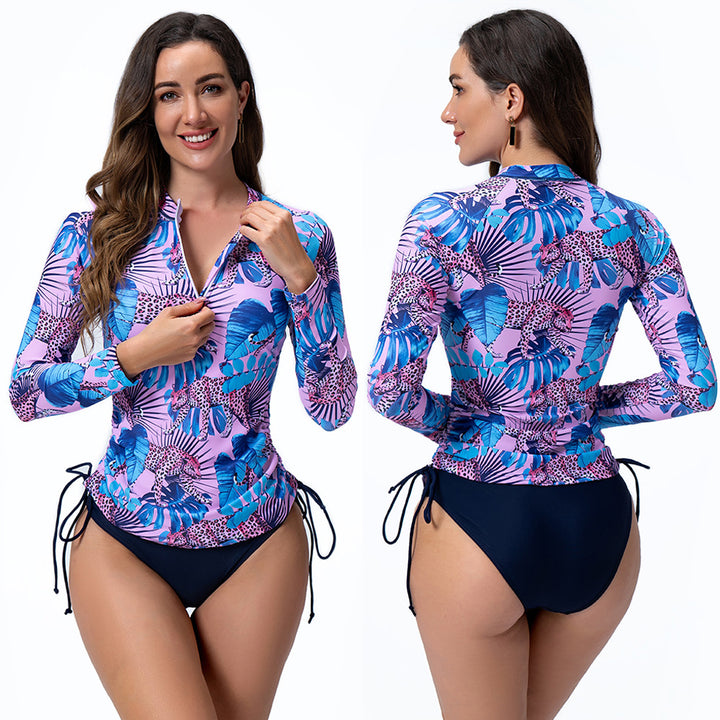 Damen Sportlicher Langarm Rashguard mit floralem Muster Drune