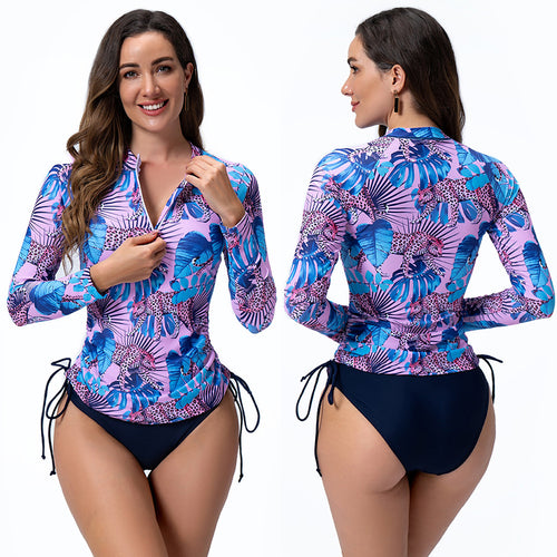 Damen Sportlicher Langarm Rashguard mit floralem Muster Drune