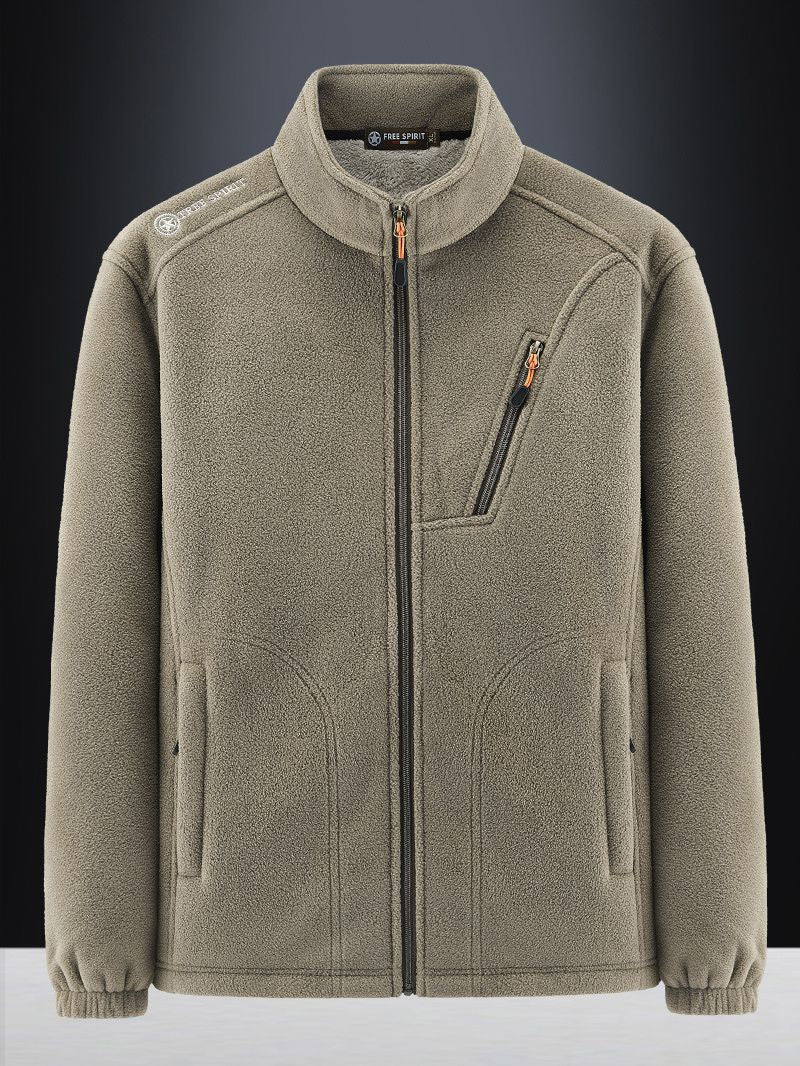 Herren Warme Microfleece-Outdoorjacke mit Brustreißverschluss, Seitentaschen und Stehkragen Drune