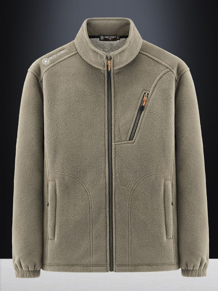 Herren Warme Microfleece-Outdoorjacke mit Brustreißverschluss, Seitentaschen und Stehkragen Drune