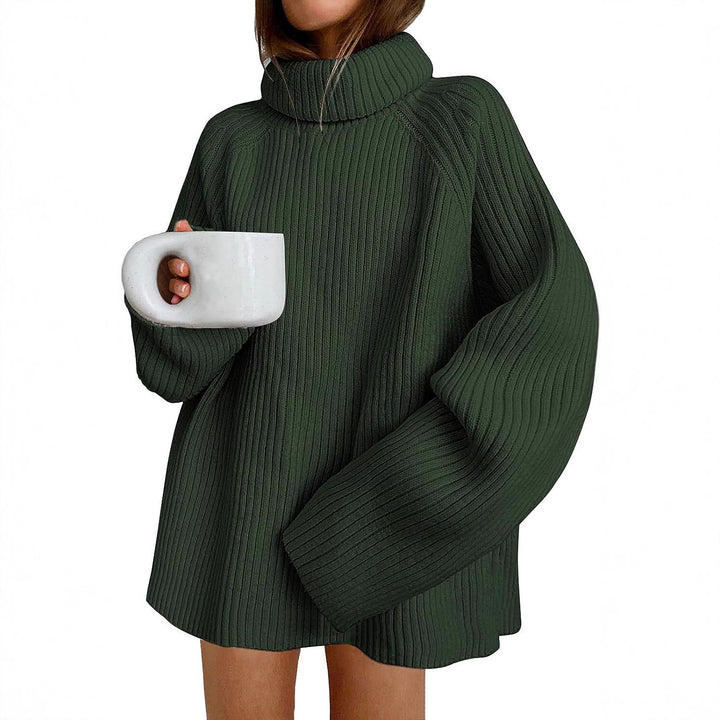 Damen Oversize Pulloverkleid aus Rippstrick mit hohem Rollkragen und voluminösen Ärmeln Drune