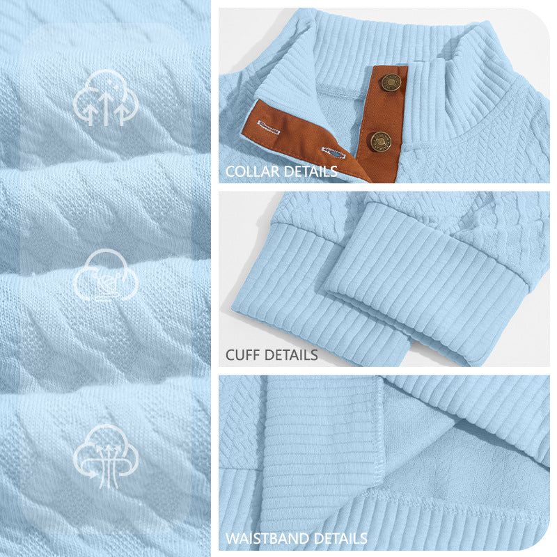 Herren Kabelstrick Troyer Pullover mit Stehkragen und Lederoptik-Ellbogen-Patches Drune