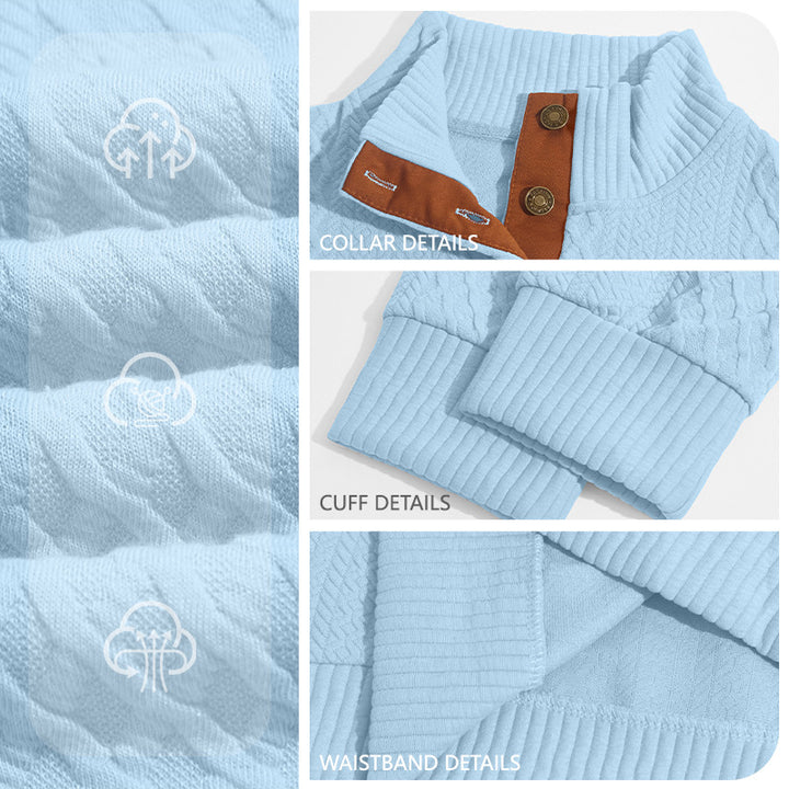 Herren Kabelstrick Troyer Pullover mit Stehkragen und Lederoptik-Ellbogen-Patches Drune