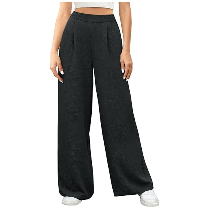 Damen hochtaillierte weite Palazzo-Hose mit Strukturstoff Drune