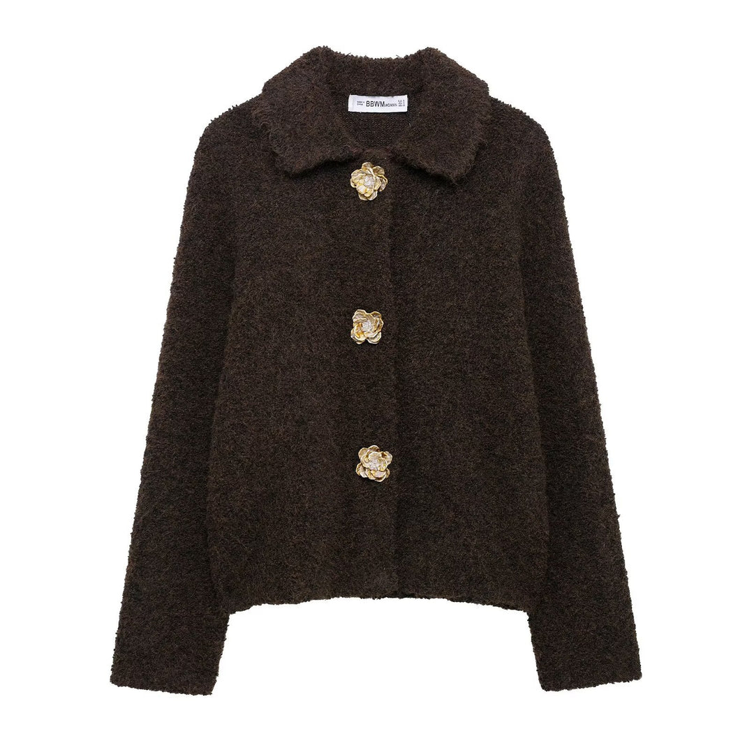 Damen Kuschelige Fleecejacke mit eleganter Knopfleiste Drune
