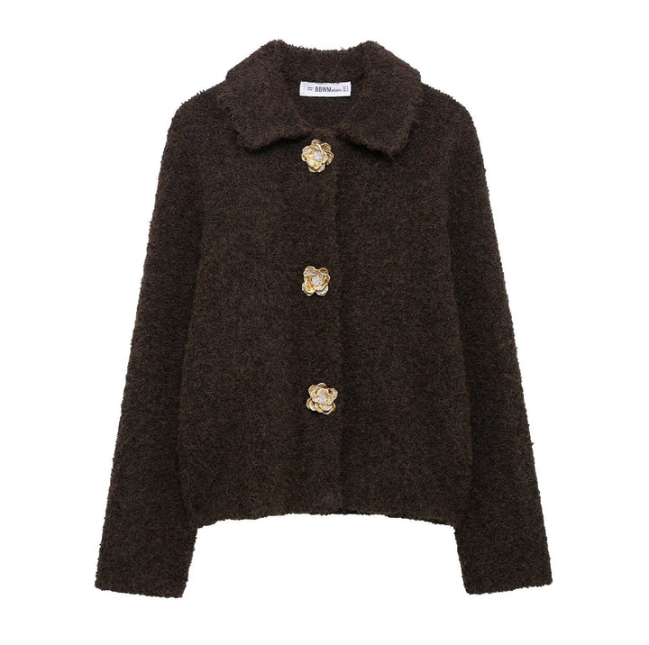 Damen Kuschelige Fleecejacke mit eleganter Knopfleiste Drune