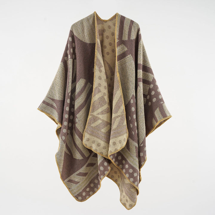 Damen Jacquard‑Ruana mit grafischem Muster und Kettelkante Drune