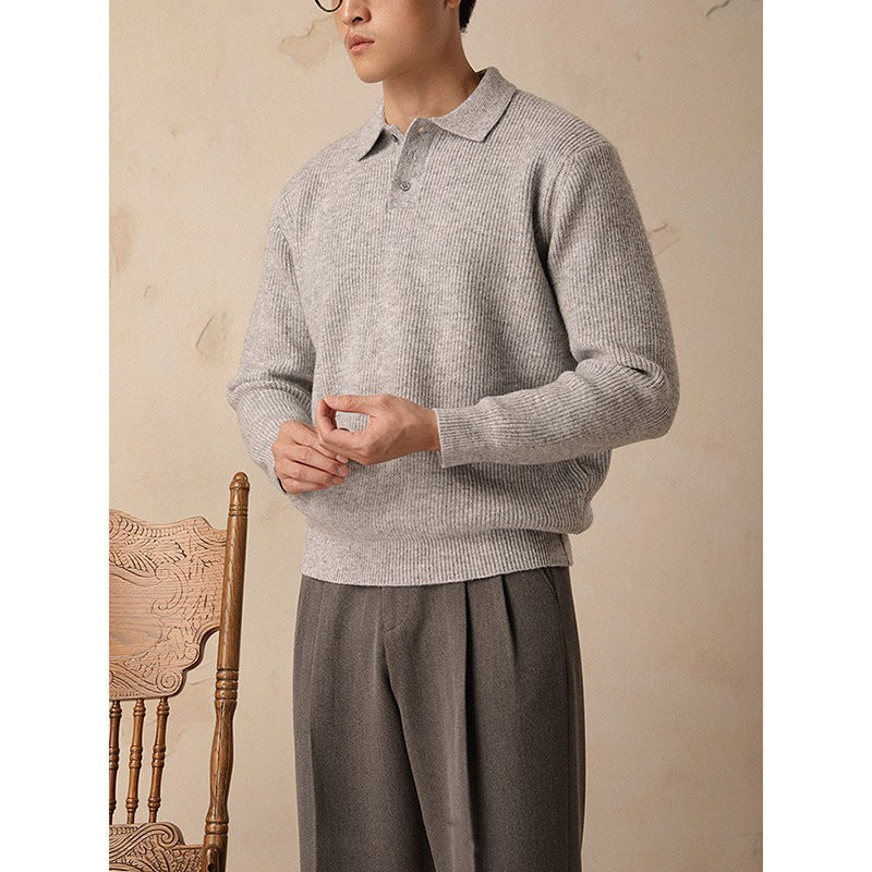 Herren Modisches Rippstrick Pullover mit Polokragen Drune