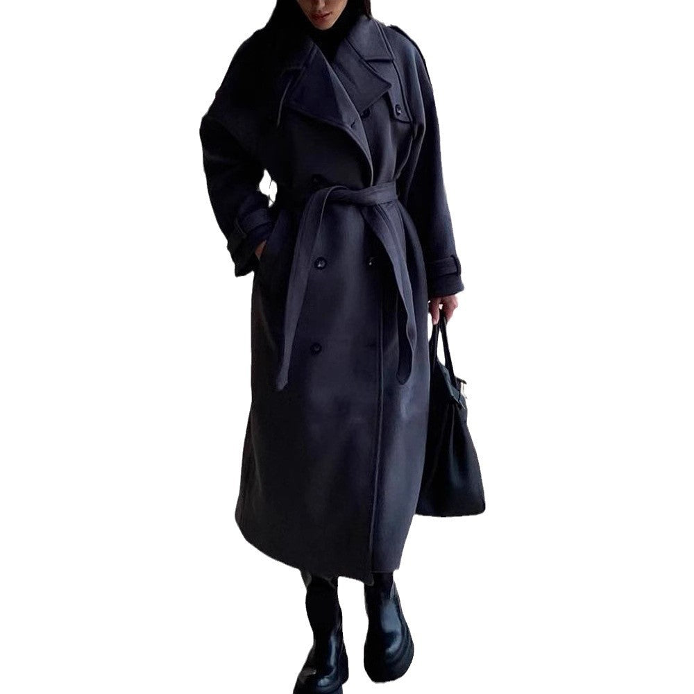 Damen zeitloser Trenchcoat aus hochwertigem Material mit gebundenem Gürtel Drune