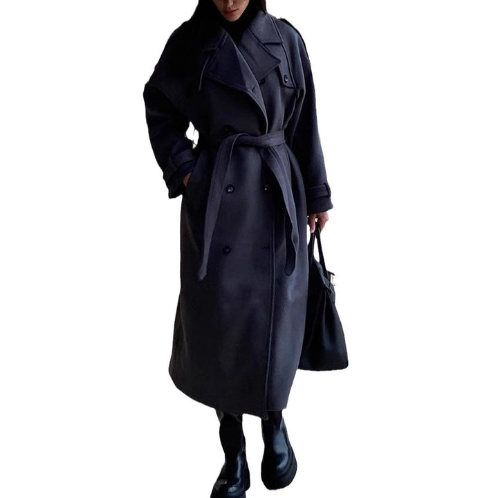 Damen zeitloser Trenchcoat aus hochwertigem Material mit gebundenem Gürtel Drune
