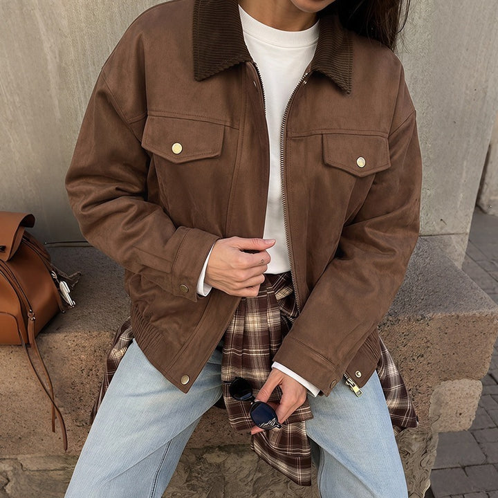 Damen Elegante Suede Jacke Drune