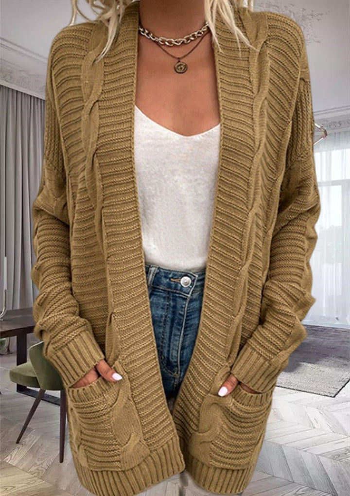 Damen Grobstrick-Cardigan mit strukturierten Ärmeln und tiefen Taschen Drune