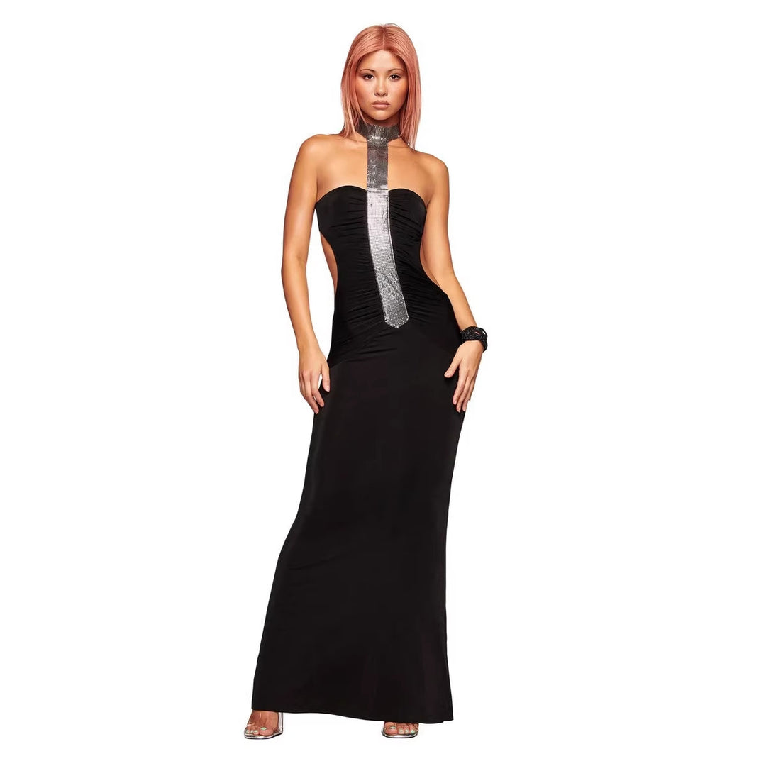 Damen Hochwertiges Maxikleid mit schimmerndem Halsband Drune
