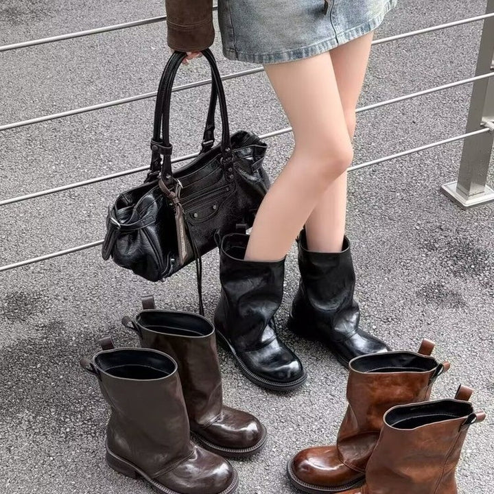 Damen Modische Stiefel mit Blockabsatz Drune