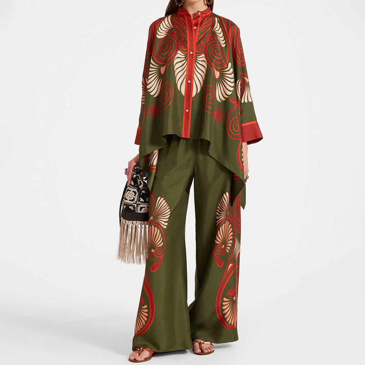 Damen Florales Kaftan-Oberteil mit Knopfdetail Drune