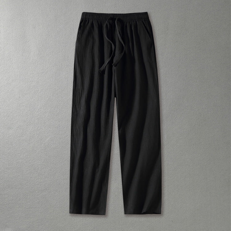 Herren Leinenhose mit elastischem Bund und Tunnelzug geradem Bein Drune