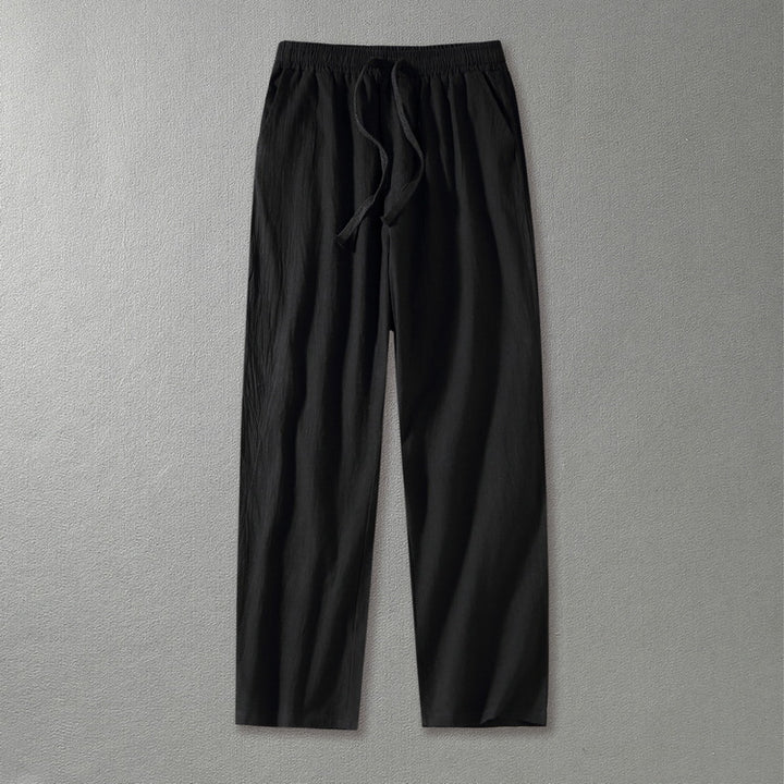Herren Leinenhose mit elastischem Bund und Tunnelzug geradem Bein Drune