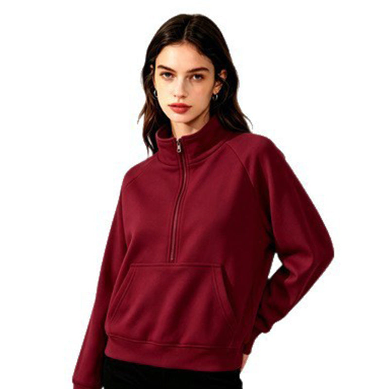 Damen Sportlicher Kapuzenpullover mit Stehkragen Drune
