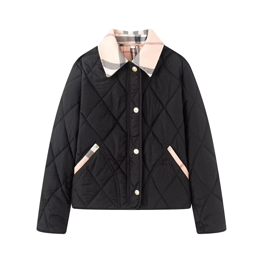 Damen Steppjacke mit karierter Kragen- und Taschenblende Drune