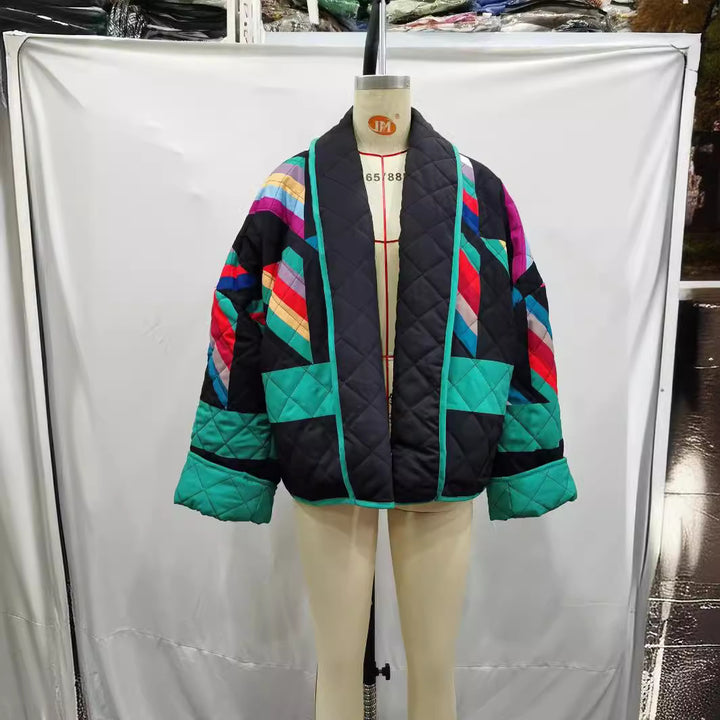 Damen nan gesteppte Oversize Kimonojacke mit grafischem Blockprint und Paspelierung Drune