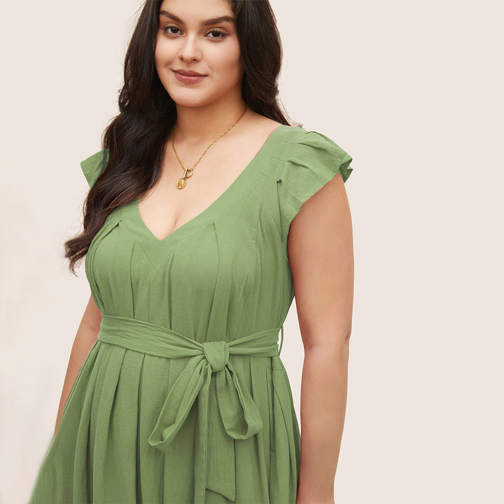 Damen Maxikleid mit fließendem Rock und dekorativen Rüschendetails Drune