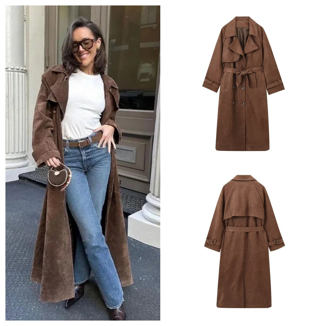 Damen elegante Suede Trenchcoat Drune