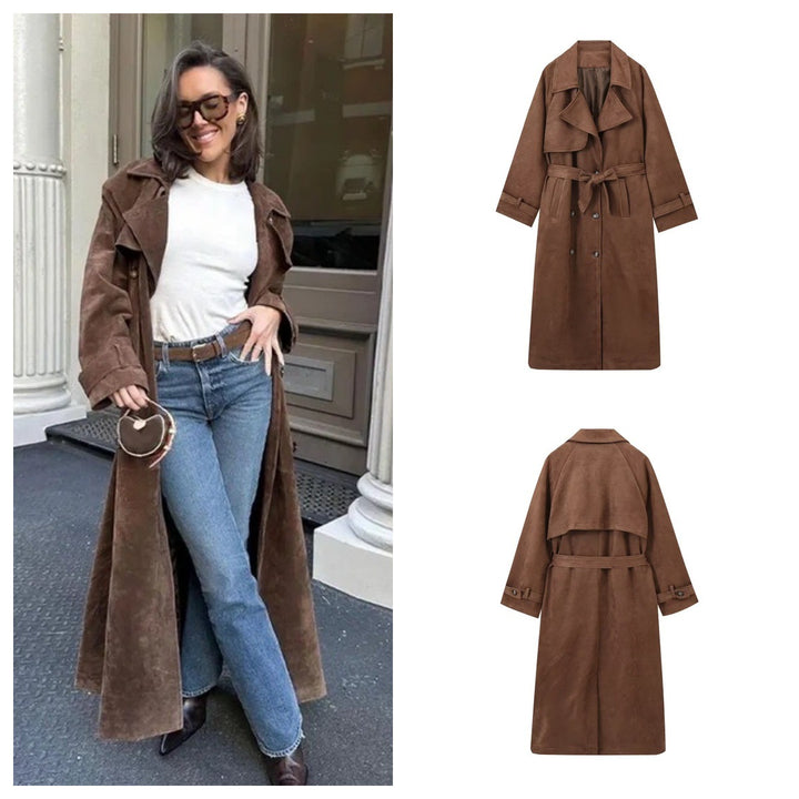 Damen elegante Suede Trenchcoat Drune