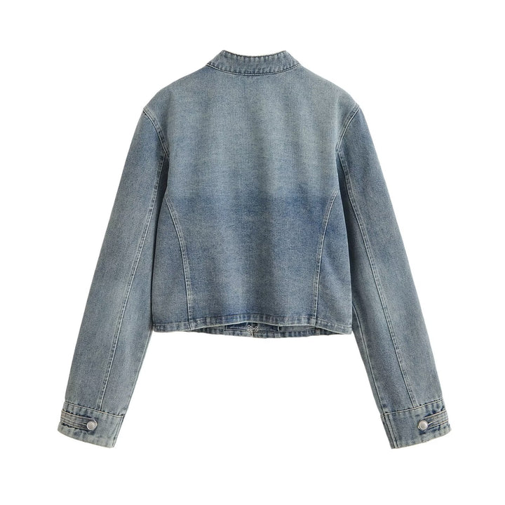 Damen Jeansjacke im Military-Stil mit Stehkragen und dekorativen Zierknopfleisten Drune