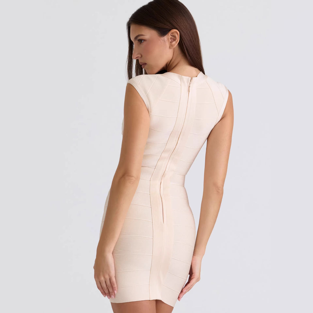 Damen Figurbetontes Minikleid mit tiefem V-Ausschnitt und elegantem Taillierungsdesign Drune