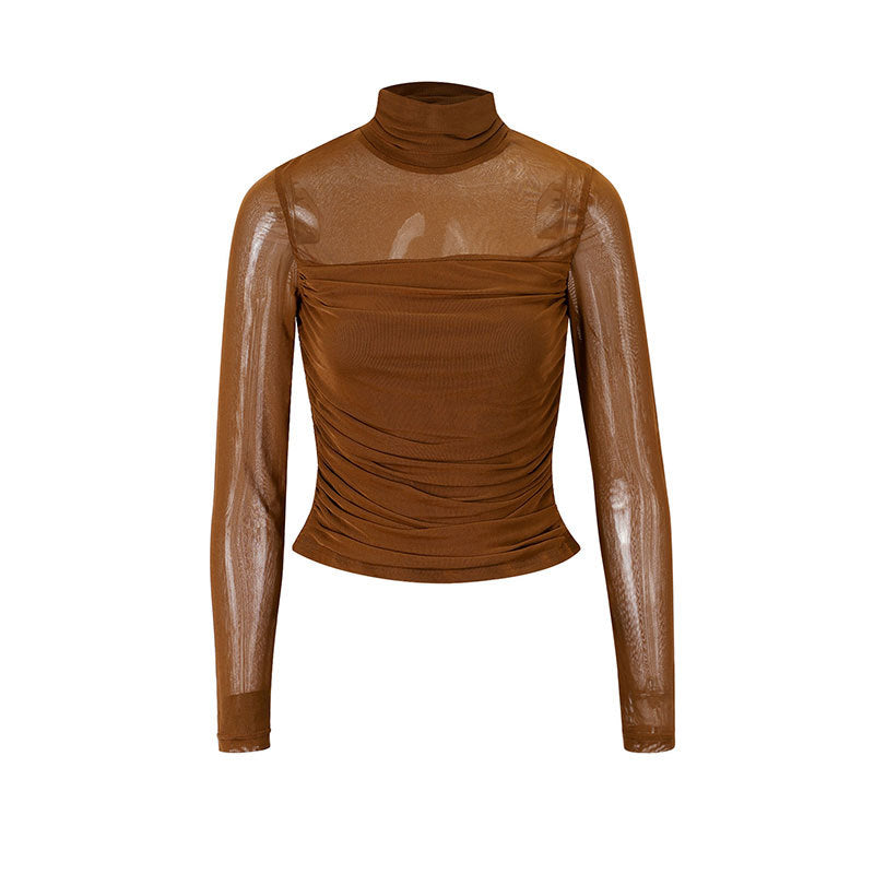 Damen Langarmshirt mit eleganter Raffung und transparentem Design Drune