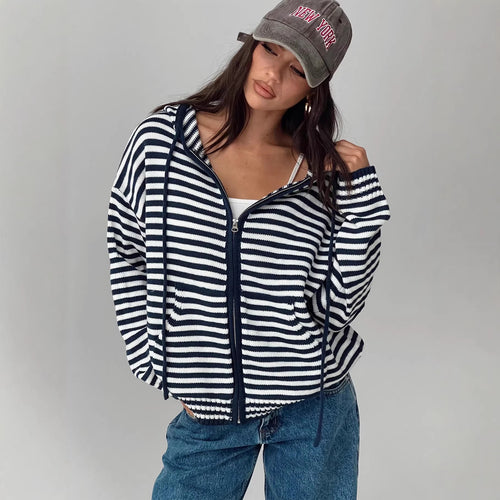 Damen lässige gestreifte Strickjacke mit durchgehendem Reißverschluss Drune